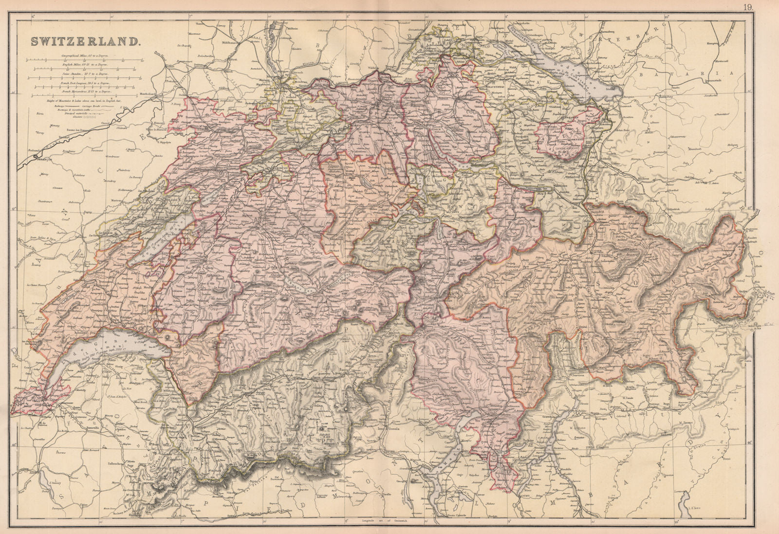 SWITZERLAND. railways mountain paths waterfalls & glaciers. BLACKIE 1882 map